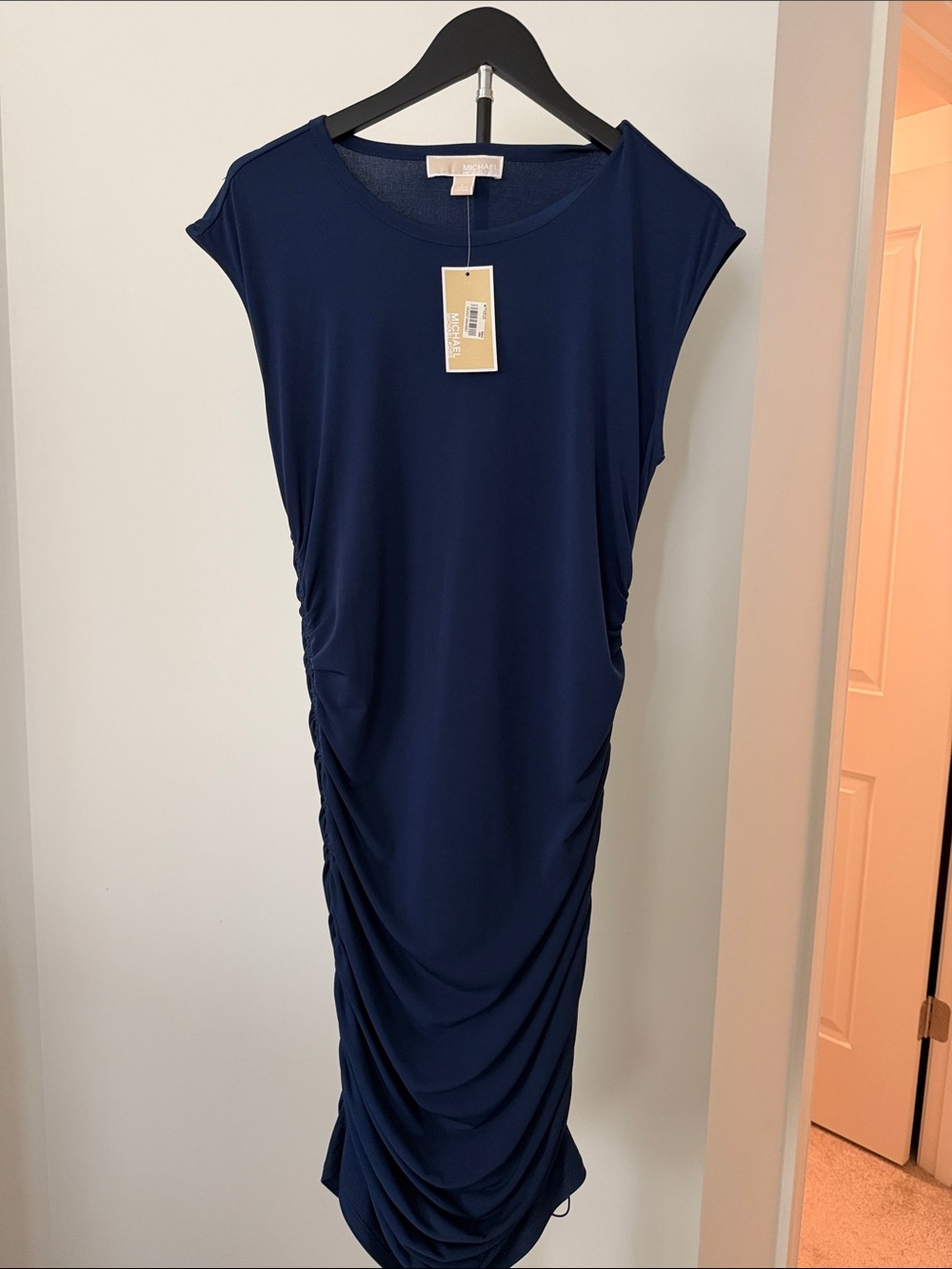 Michael Kors Deep Blue Ruched Midi Dress